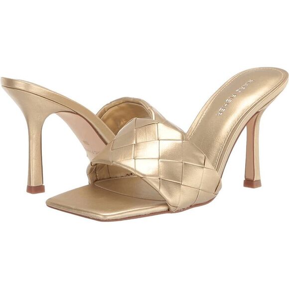 Marc Fisher Darasa Gold Slip On Braided Woven Heel Sandals 7.5 NEW In Box - Picture 1 of 11